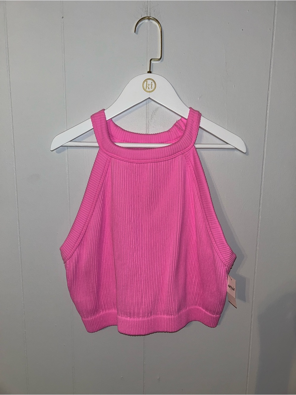 aerie Neon Pink Ribbed Halter Tank